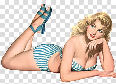 Cool Girls, woman in green striped bikini transparent background PNG clipart
