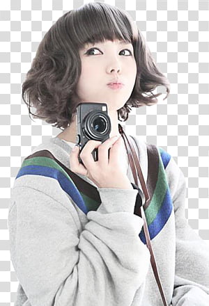 Cute Ulzzang, woman holding camera transparent background PNG clipart thumbnail