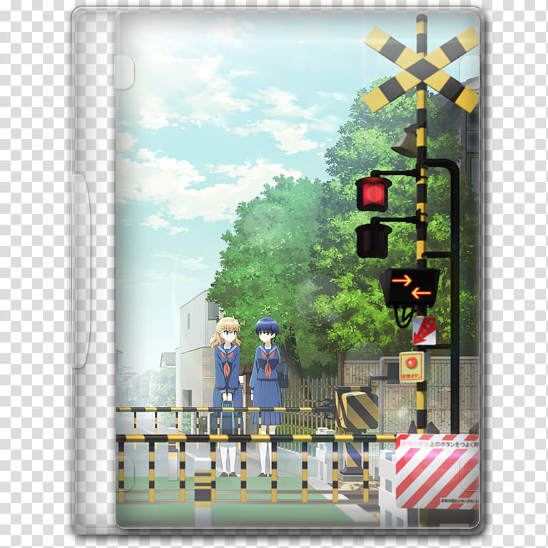 Anime  Spring Season Icon , Fumikiri Jikan, two female character near the train crossing illustration transparent background PNG clipart