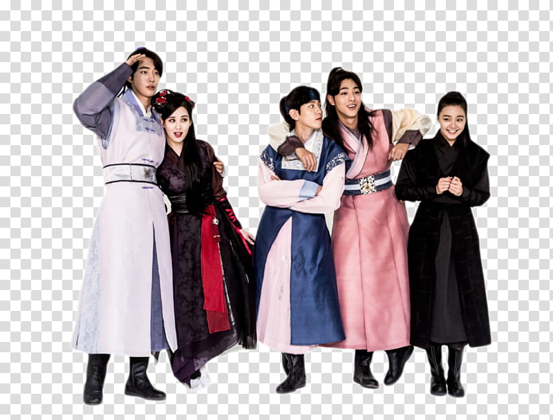 Render Moon Lovers, three men and two women in traditional dresses transparent background PNG clipart