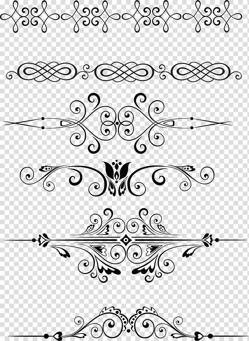 black and white floral border transparent background PNG clipart