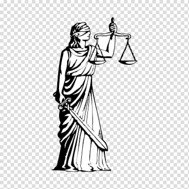 Lady Justice Standing, Themis, Drawing, Measuring Scales, Line Art, Blackandwhite, Arm, Statue transparent background PNG clipart