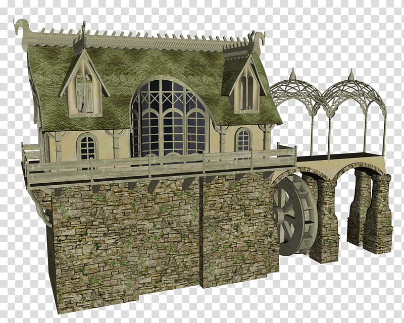 Elven Village Watermill , gray house structure transparent background PNG clipart