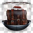 Sphere   , brown leather satchel bag in clear glass enclosure transparent background PNG clipart
