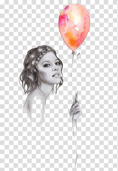 Illustrated, woman holding balloon illustration transparent background PNG clipart