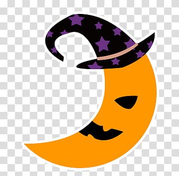 Halloween Cute s, yellow half moon with wizard hat transparent background PNG clipart