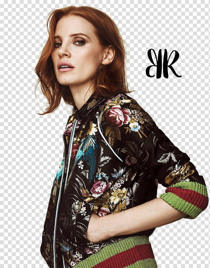 JESSICA CHASTAIN, women's brown and red floral jacket transparent background PNG clipart
