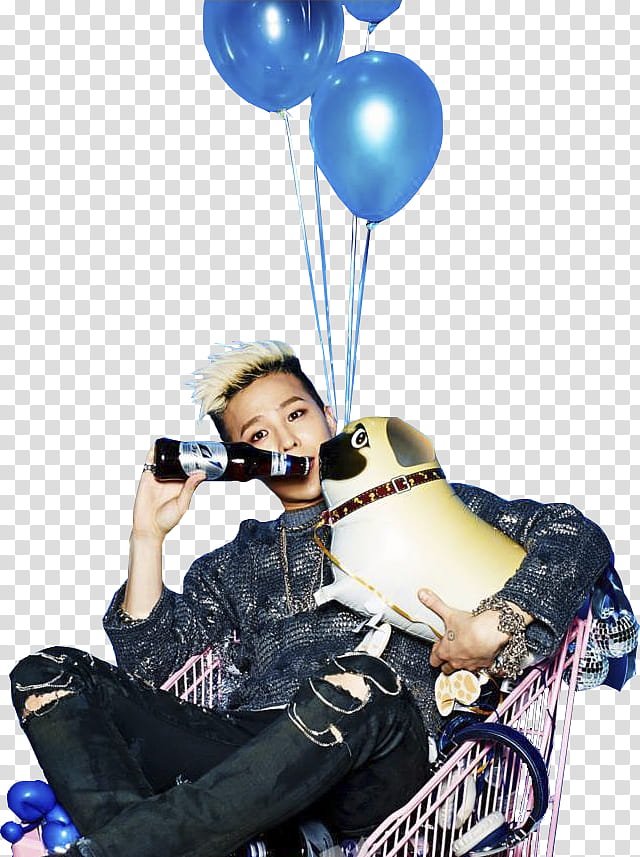 All my GD s, BigBang G-Dragon holding pug and blue balloons transparent background PNG clipart