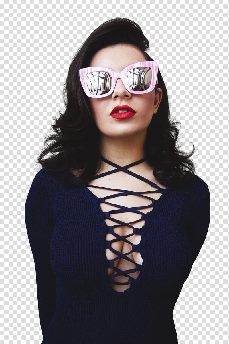Charli XCX, woman wearing pink sunglasses transparent background PNG clipart