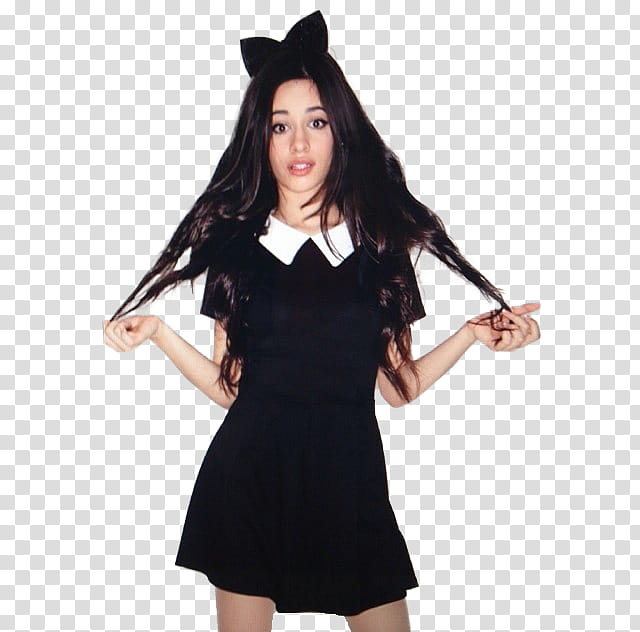 Camila Cabello, woman wearing black dress transparent background PNG clipart