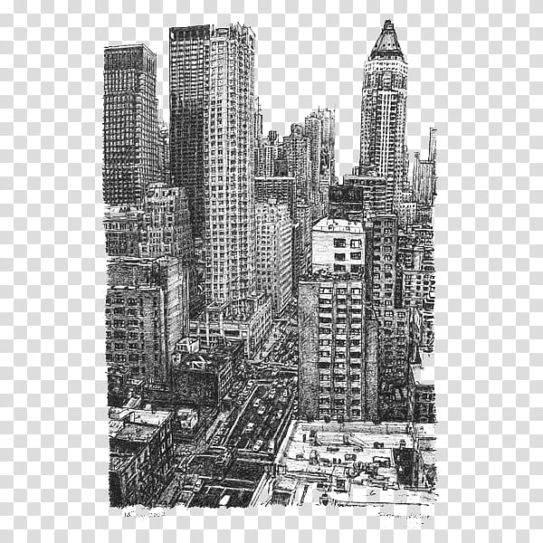BLACK AND WHITE S, city escape drawing illustration transparent background PNG clipart