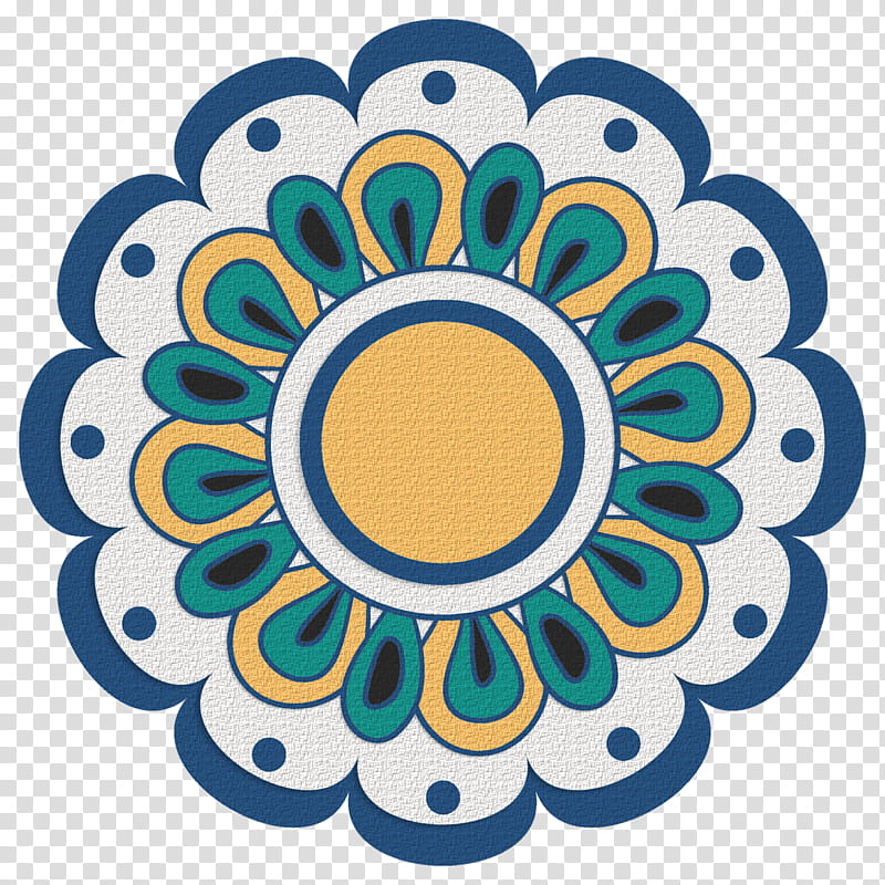 Enchanting Autumn Elements, blue and yellow floral mandala transparent background PNG clipart