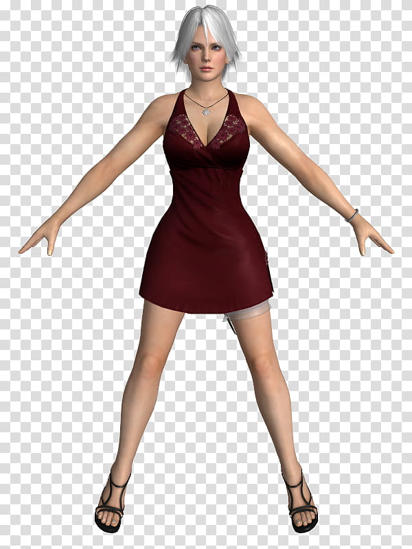 DOALR Christie Costume  XPS Model, woman wearing red sleeveless dress standing with feet apart transparent background PNG clipart