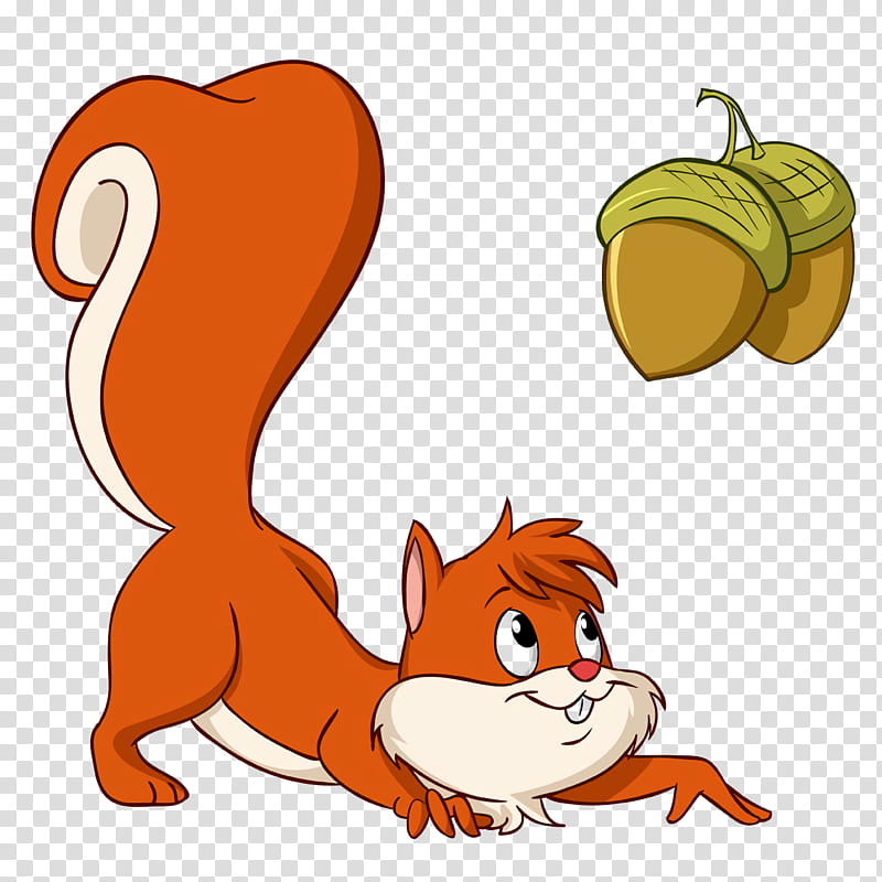 squirrel acorns, Cartoon, Tail, RED Fox, Plant transparent background PNG clipart