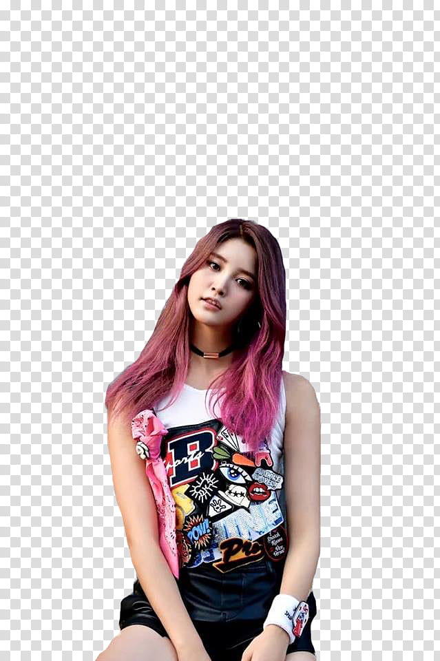 EXID HOT PINK, woman wearing white and black sleeveless shirt transparent background PNG clipart