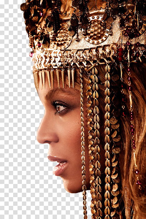 Beyonce, woman with gold-colored headdress transparent background PNG clipart