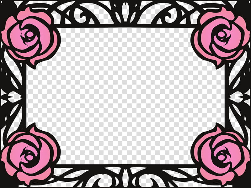 pink and black floral frame transparent background PNG clipart