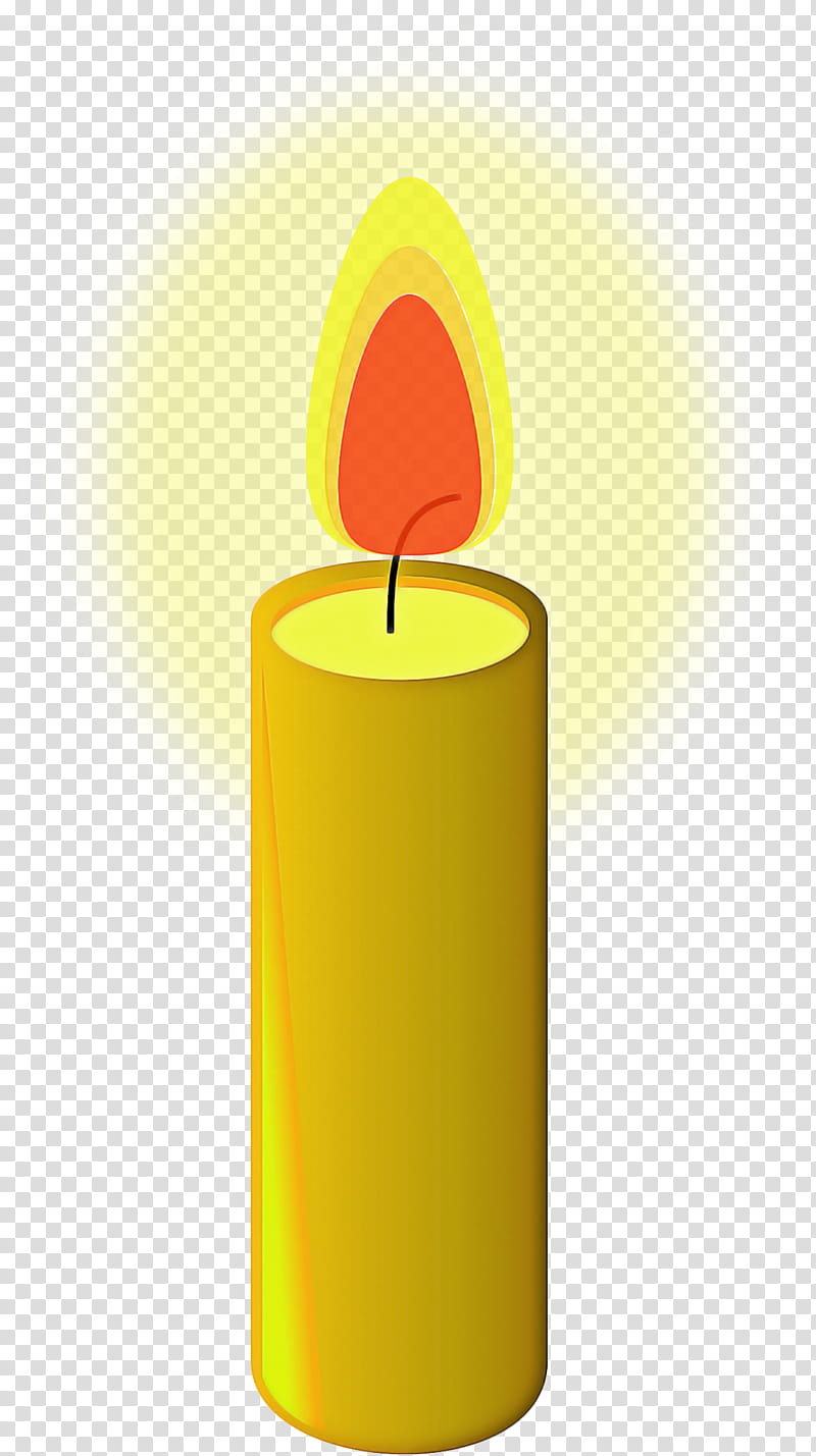 Birthday candle, Yellow, Lighting, Cylinder, Wax, Material Property, Flame, Flameless Candle transparent background PNG clipart