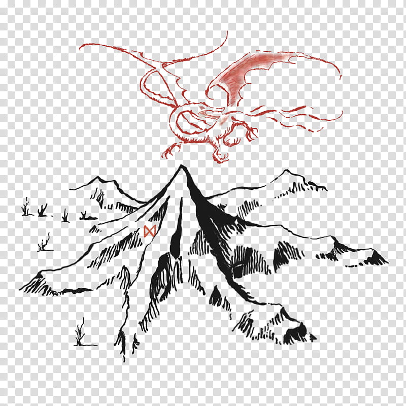 Lonely Mountain and Smaug, mountain with red dragon sketch transparent background PNG clipart