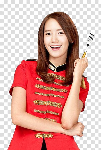 SNSD Yoona, Im Yoona wearing red T-shirt holding fork transparent background PNG clipart