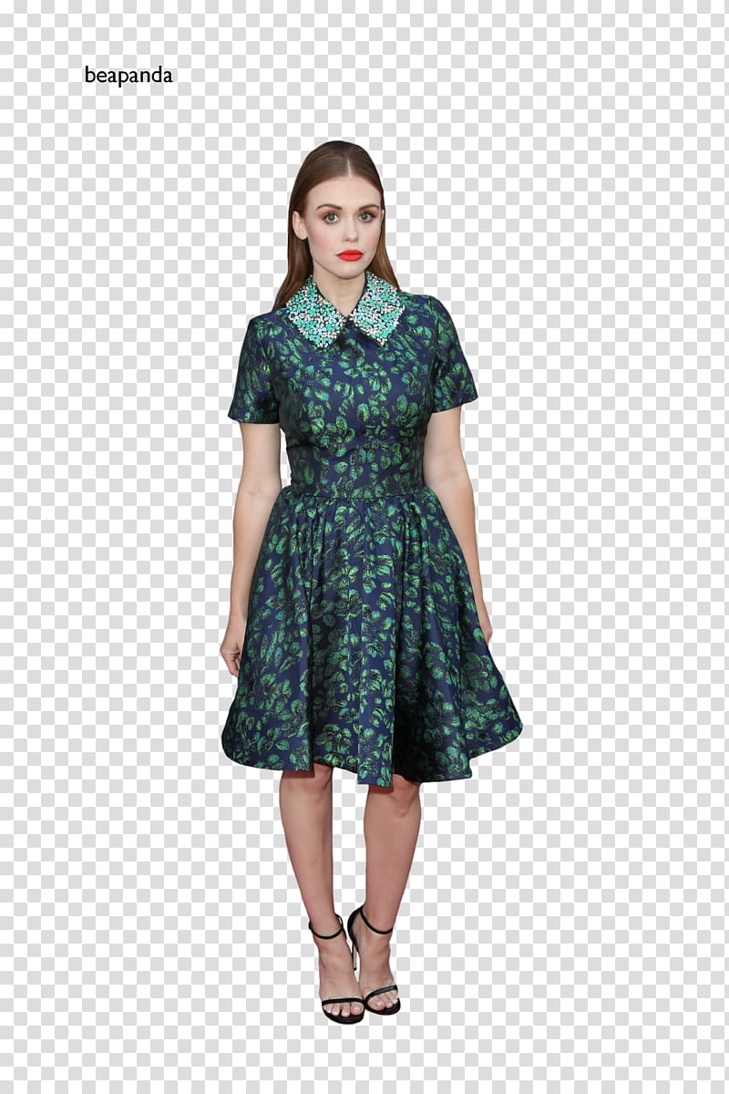 Holland Roden, woman wearing green short-sleeved dress transparent background PNG clipart