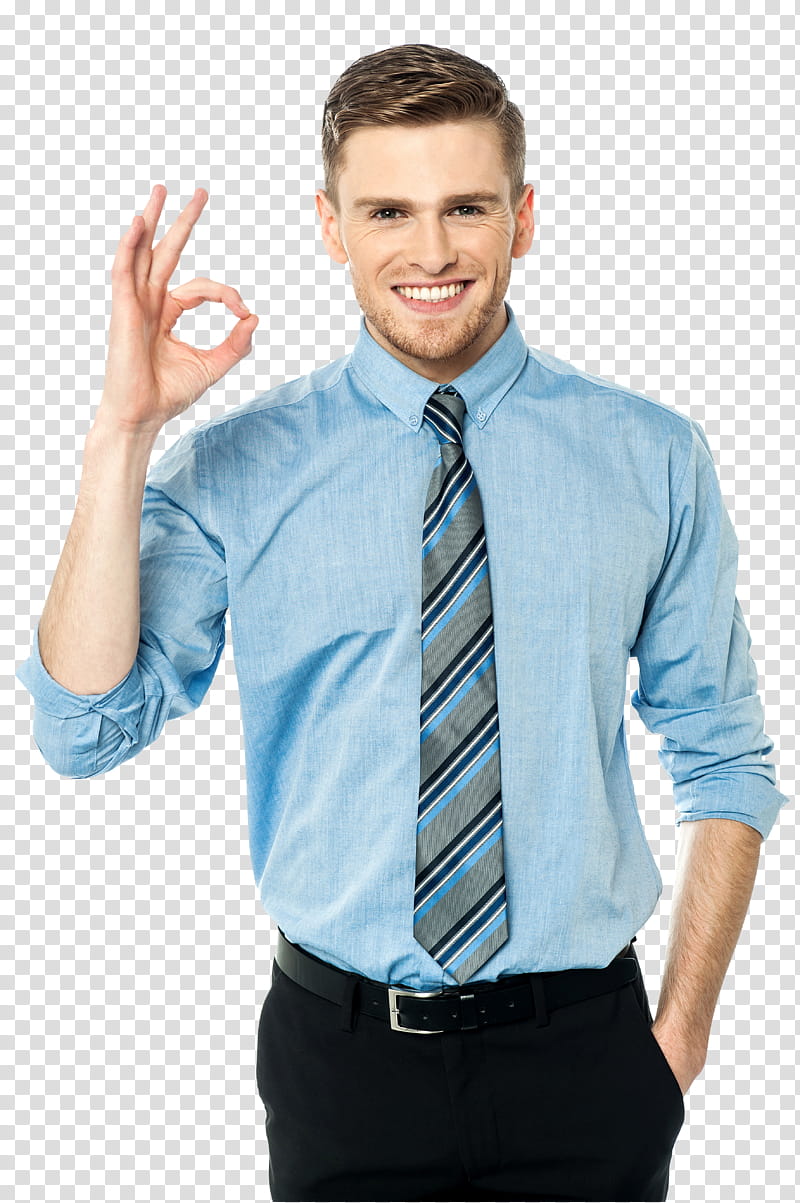 Man, Businessperson, Ok Gesture, Professional, Shirt, Thumb Signal, Blue, Clothing transparent background PNG clipart