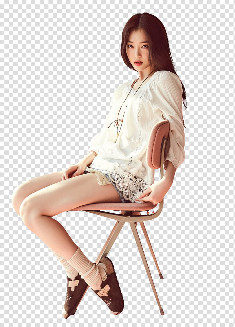 Sulli  HAPPYSULLIDAY, woman sitting on brown chair transparent background PNG clipart