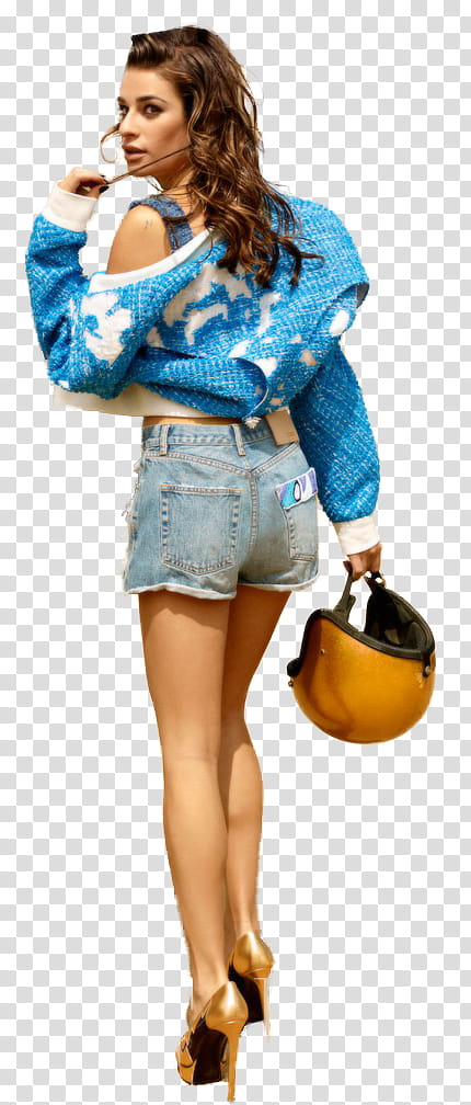 Lea Michele, woman standing carrying orange helmet transparent background PNG clipart