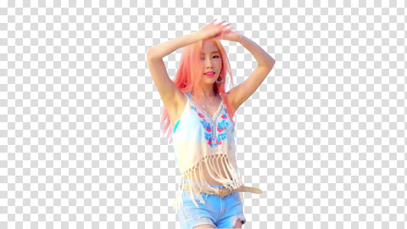 Taeyeon Party Render, woman raising both arms wearing crop top and short-shorts transparent background PNG clipart
