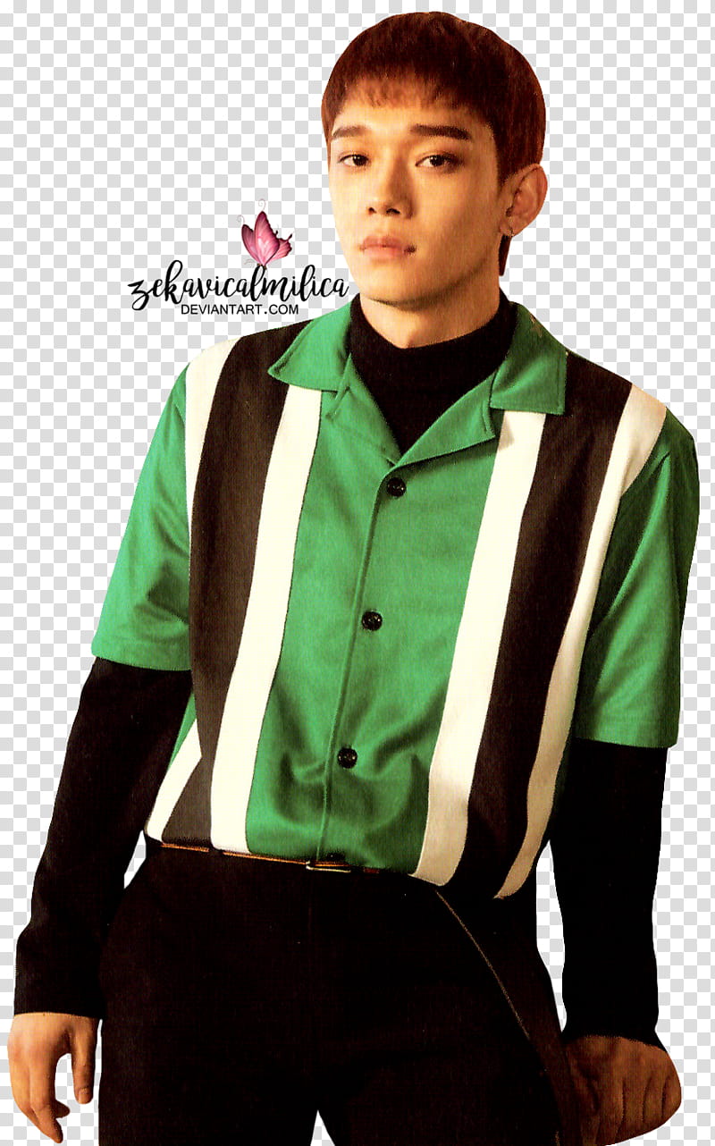 EXO CBX Chen Blooming Days, man wearing green and black dress shirt transparent background PNG clipart