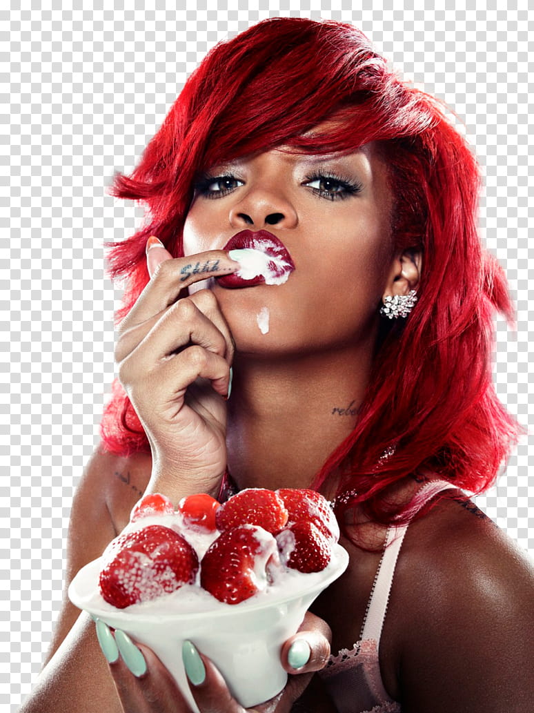 Rihanna , Rihanna Fenty holding strawberries transparent background PNG clipart
