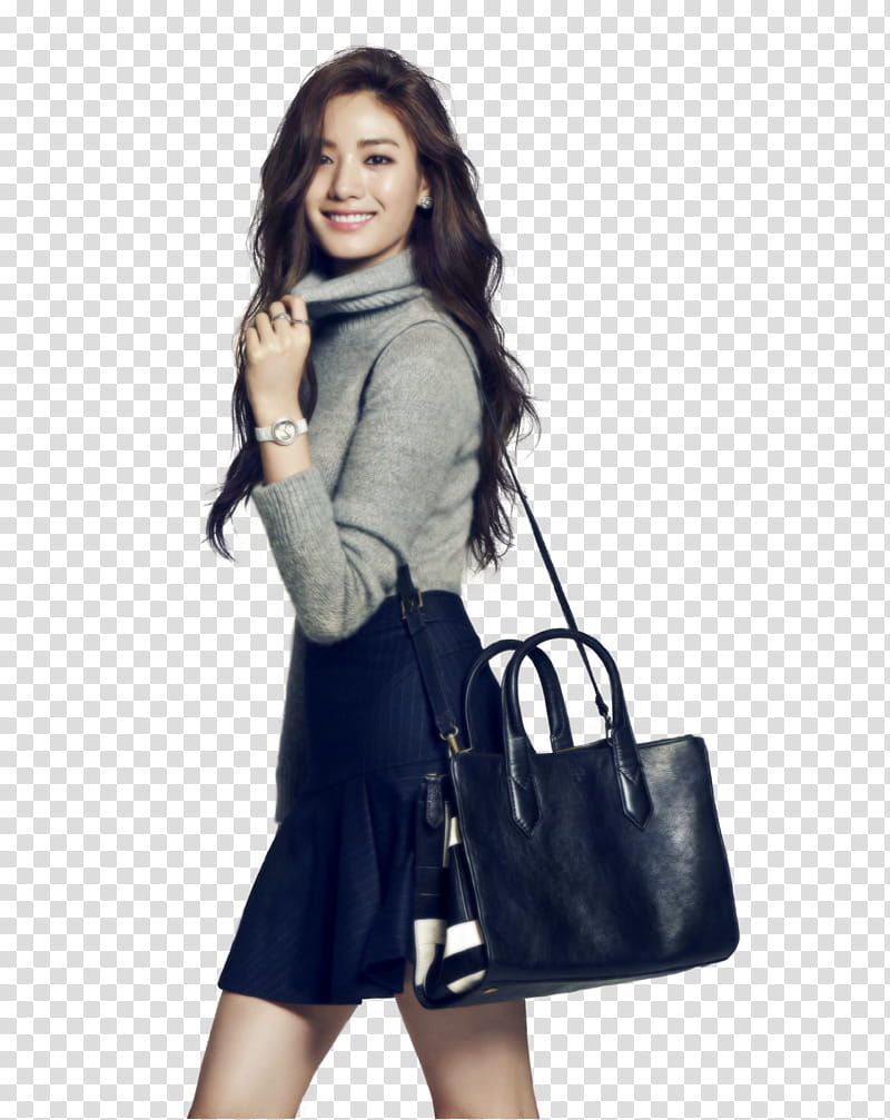 IM JIN AH NANA, woman carrying two-way tote bag transparent background PNG clipart