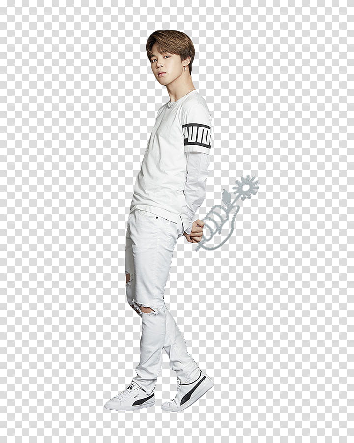 BTS, man wearing white Puma shirt transparent background PNG clipart