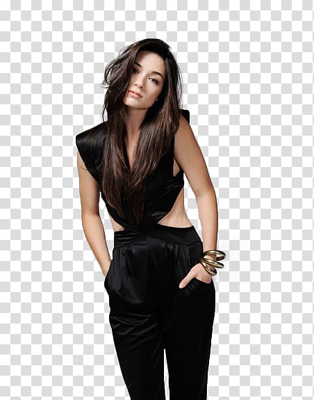 Crystal Reed, woman in black top and pants transparent background PNG clipart