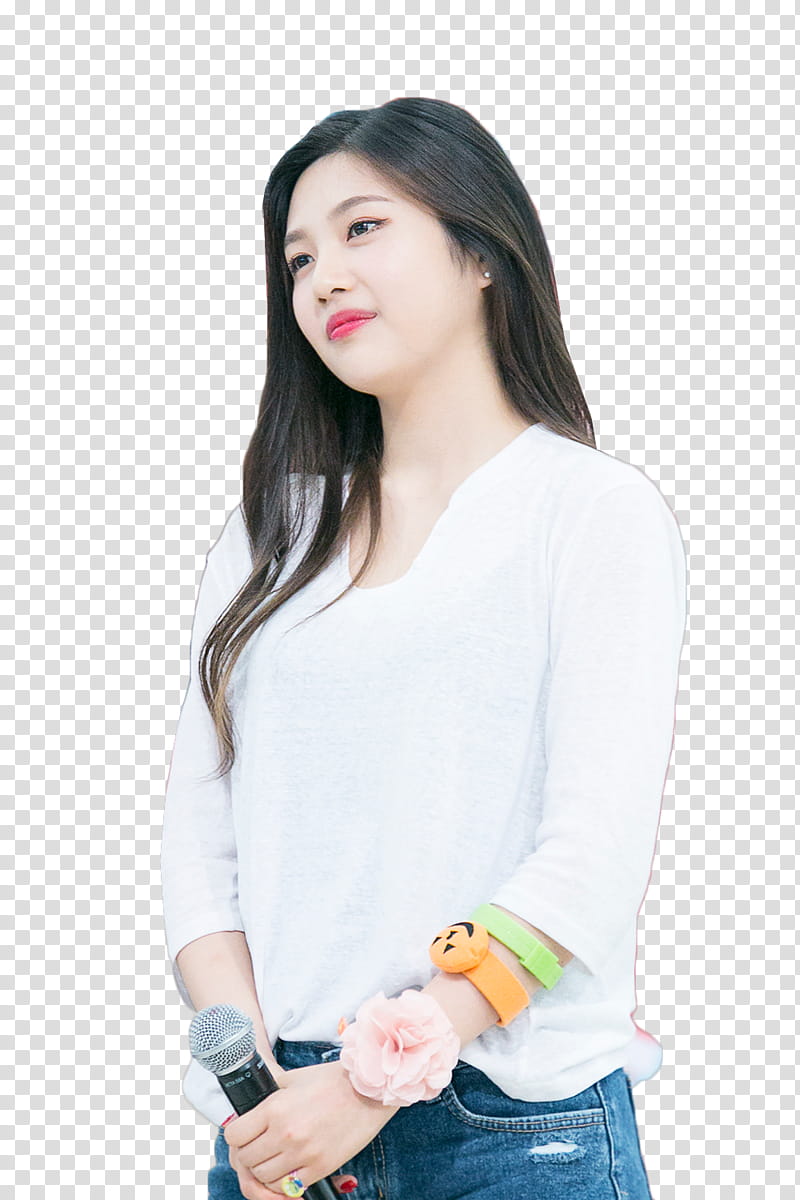 Red Velvet Joy  HQ, woman holding black microphone while wearing white long-sleeved shirt transparent background PNG clipart