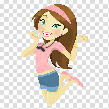 Pretty Doll, smiling woman in pink shirt and blue shorts illustration transparent background PNG clipart