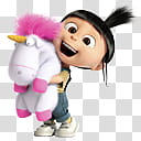 Minnions and more s, Despicable Me character holding unicorn plush toy transparent background PNG clipart