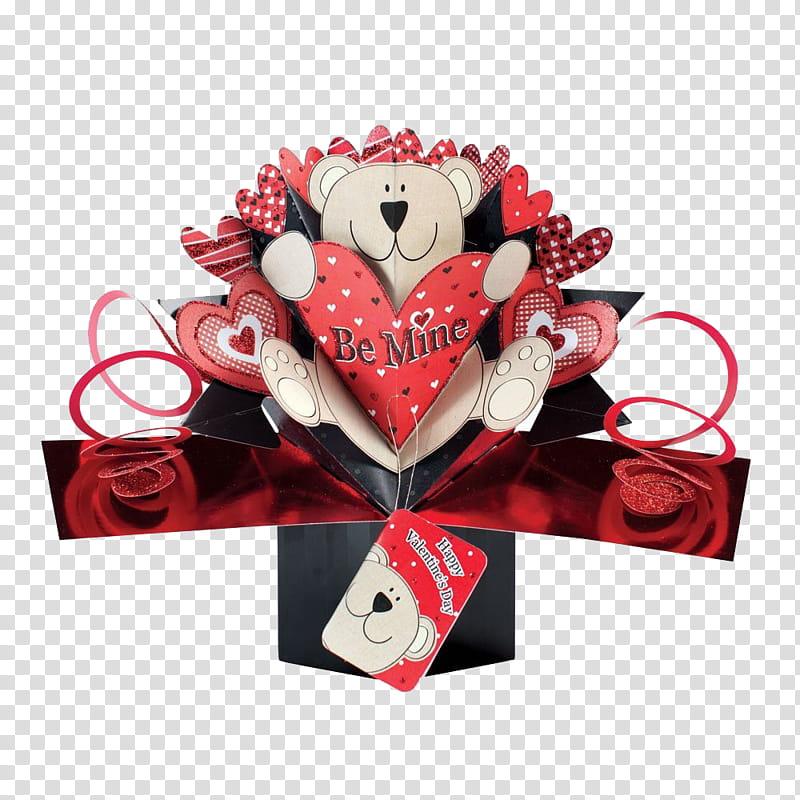 red and black Be Mine bear explosion box transparent background PNG clipart