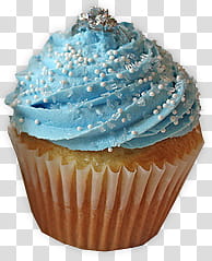 CUPCAKES s, brown cupcake with blue icing transparent background PNG clipart