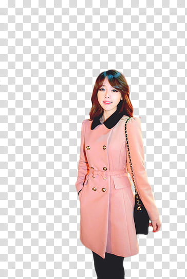 Ulzzang Kim Shinyeong, smiling woman wearing pink double-breasted coat transparent background PNG clipart
