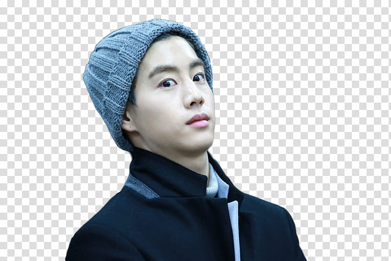 Mark Tuan GOT, man wearing black jacket and grey knit cap transparent background PNG clipart