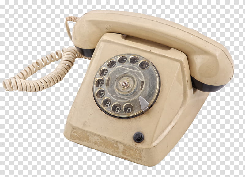 Old Telephone, beige rotary telephone transparent background PNG clipart