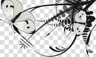 Floral corner, white and black abstract painting transparent background PNG clipart