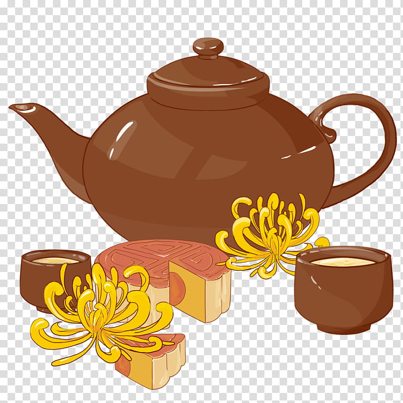 Chinese Food, Mooncake, Tea, Chrysanthemum Tea, Midautumn Festival, Flowering Tea, Teapot, Earl Grey Tea transparent background PNG clipart