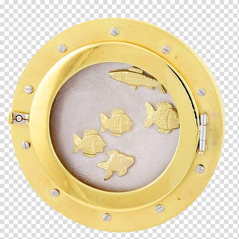 , round gold-colored fish decor transparent background PNG clipart
