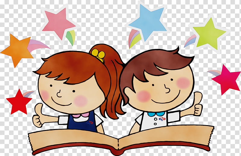 young children reading cartoon